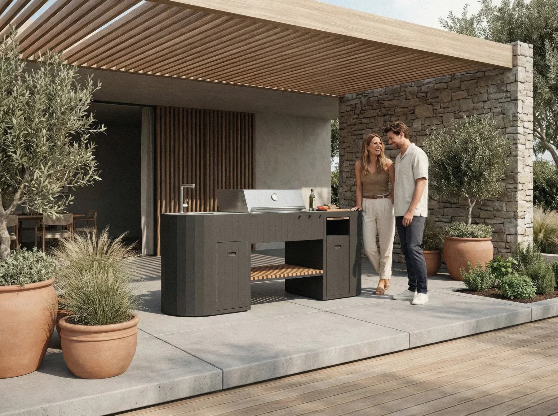 Cuisine extérieure Ovo aménagée pour recevoir sur une terrasse