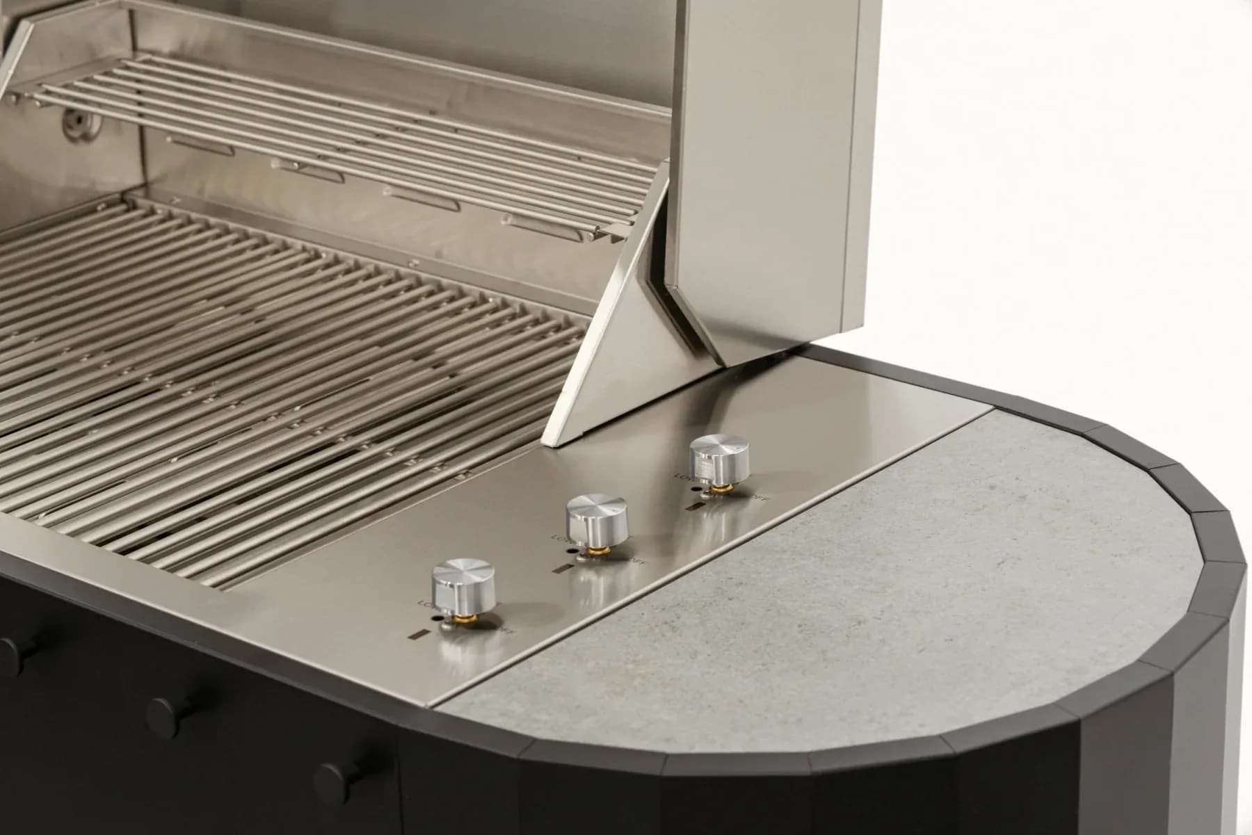 Détail des commandes et équipements de cuisson en inox Ovo